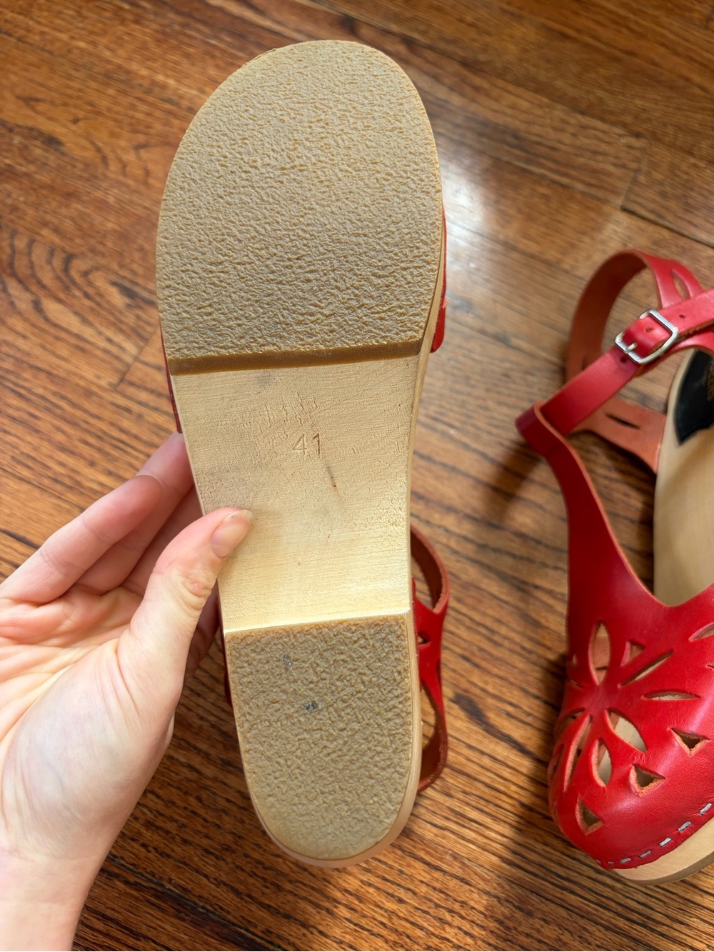 Swedish Hasbeens women's lacy platform sandal clogs red EU 41 - Picture 8 of 12